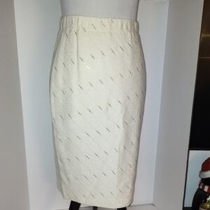 St John Evening By Marie Gray Skirt Rhinestone Sparkly Shiny  Off White Size 4